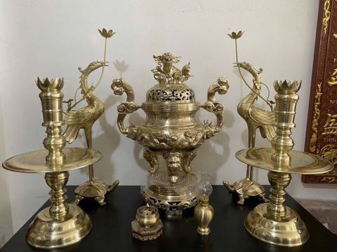 Bộ Ngũ Sự Bằng Đồng Cát Tút  Song Long Chầu Nguyệt Cao 70 Catut