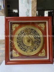 Tranh Trống Đồng Dát Vàng Vẽ Nền Đen Kích Thước 90*90 Cm Khung Vuông