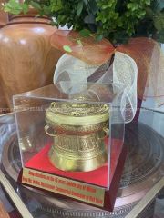 Trống Đồng Đông Sơn Dát Vàng Đường Kính 15Cm Cao 12Cm Chất Liệu Đồng Vàng