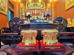 Trống Đồng vàng  Đường Kính 20Cm -Dát vàng 18k Chất Liệu Đồng Vàng