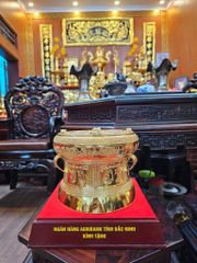 Trống Đồng vàng  Đường Kính 20Cm -Dát vàng 18k Chất Liệu Đồng Vàng