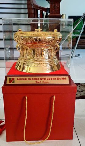 Trống Đồng vàng  Đường Kính 20Cm -Dát vàng 18k Chất Liệu Đồng Vàng