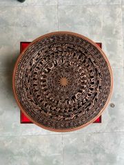 Trống Đồng Đông Sơn Đồng Đỏ Đường Kính 40cm + Đế Hộp Kính - Hoa Văn Ngọc Lũ Họa Tiết Nổi