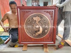 Tranh Trống Đồng Đỏ Đúc Có Bản Đồ Kích Thước 90*90 Cm Khung Vuông