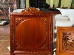 Tranh Trống Đồng Ngũ Phúc Mặt Đúc Khung Gỗ Hương Đỏ Kích Thước 100*100 Cm Khung Vuông