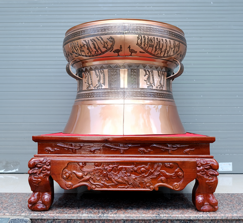 Trống Đồng Đông Sơn Đồng Đỏ Đường Kính 60cm - Hoa Văn Ngọc Lũ Họa Tiết Chìm