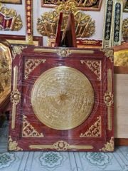 Tranh Trống Đồng Mặt Gò Khung Gỗ Sồi Dát vàng Kích Thước 90*90 Cm Khung Vuông