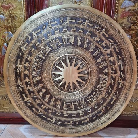 Mặt Trống Đồng Thúc Tay - Đồng Vàng Đường Kính 80cm - Màu Giả Cổ