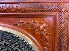 Tranh Trống Đồng Ngũ Phúc Mặt Đúc Khung Gỗ Hương Đỏ Kích Thước 90*90 Cm Khung Vuông
