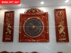 Tranh Trống Đồng Đôi Cá Chép Rời Kích Thước 117*117 Cm Khung Vuông