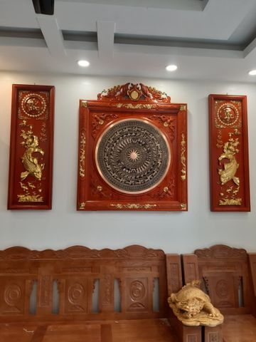 Tranh Trống Đồng Đôi Cá Chép Rời Kích Thước 117*117 Cm Khung Vuông