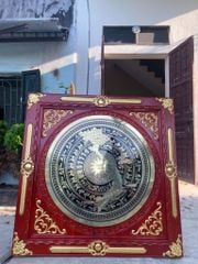 Tranh Trống Đồng Khung Gỗ Dát Vàng, Mặt CNC Kích Thước 115*115 Cm Khung Vuông