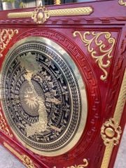 Tranh Trống Đồng Khung Gỗ Dát Vàng, Mặt CNC Kích Thước 115*115 Cm Khung Vuông