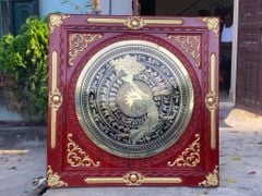 Tranh Trống Đồng Khung Gỗ Dát Vàng, Mặt CNC Kích Thước 140*140 Cm Khung Vuông