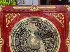 Tranh Trống Đồng Khung Gỗ Dát Vàng, Mặt CNC Kích Thước 115*115 Cm Khung Vuông