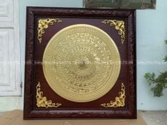 Tranh Trống Đồng Mặt Trống Khung Gỗ Hương Dát Vàng 18k Kích Thước 115*115 Cm Khung Vuông