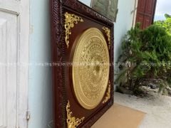 Tranh Trống Đồng Mặt Trống Khung Gỗ Hương Dát Vàng 18k Kích Thước 115*115 Cm Khung Vuông