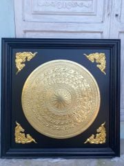 Tranh Trống Đồng Khung Gỗ Hương Dát Vàng Kích Thước 90*90 Cm Khung Vuông