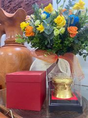 Trống Đồng Đông Sơn Dát Vàng Đường Kính 12Cm Cao 9Cm Chất Liệu Đồng Vàng