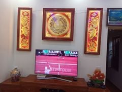 Tranh Trống Đồng Dát Vàng Vẽ Nền Đen Kích Thước 90*90 Cm Khung Vuông