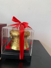 Trống Đồng Đông Sơn Dát Vàng Đường Kính 12Cm Cao 9Cm Chất Liệu Đồng Vàng