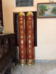 Bộ Cuốn Thư Câu Đối Ôm Nguyên khối - Kích Thước 175( CT175x81-CĐ 175*26)- Gỗ Hương Đá