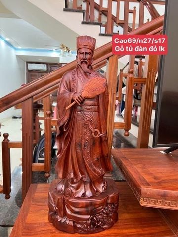 Tượng Danh Nhân - Gia Cát Lượng Gỗ Tử Đàn Đỏ Liền Khối KT Cao69. N27.s17