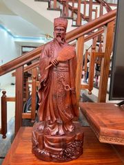 Tượng Danh Nhân - Gia Cát Lượng Gỗ Tử Đàn Đỏ Liền Khối KT Cao69. N27.s17