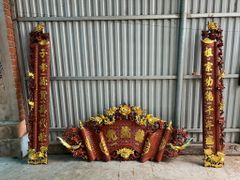 Cuốn Thư Câu Đối Gỗ Gụ Song Long Kích Thước Cuốn Thư 197*87*4 - Câu Đối 197*28*4