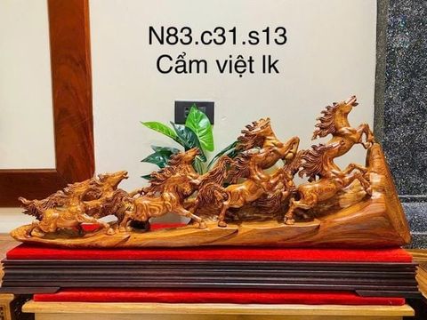 Tượng Linh Vật - Bát Mã Phi Thiên Gỗ Cẩm Việt Ngang 83cm, Cao 31cm