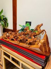 Tượng Linh Vật - Bát Mã Phi Thiên Gỗ Cẩm Việt Ngang 83cm, Cao 31cm