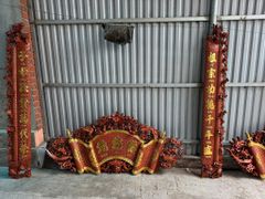 Cuốn Thư Câu Đối Gỗ Hương Đá Đục Song Long Kích Thước Cuốn Thư 197*87*4 - Câu Đối 197*28*4