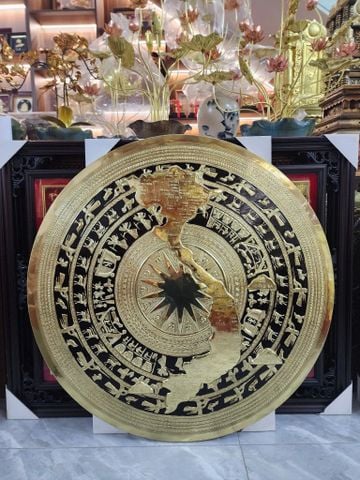 Mặt Trống Đồng Thúc Tay - Đồng Vàng Đường Kính 80cm - Đánh Bóng Vẽ Nền Đen