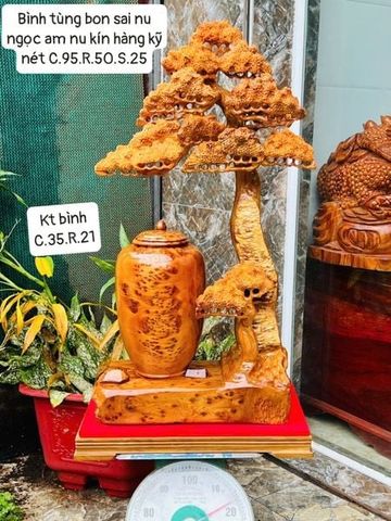Tượng Phong Thuỷ - Bình Tùng Gỗ Ngọc Am Cao 95cm