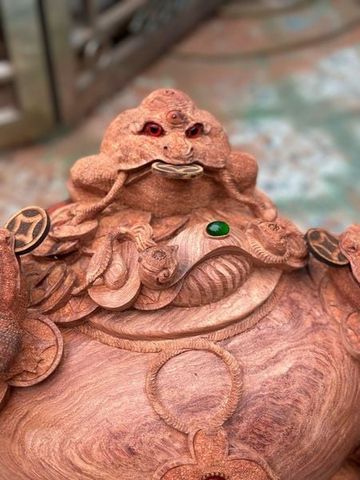 Tượng Cóc Thiềm Thừ Gỗ Hương Ta- Chum Tam Cóc Trấn Bình Ngang 50cm