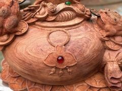 Tượng Cóc Thiềm Thừ Gỗ Hương Ta- Chum Tam Cóc Trấn Bình Ngang 50cm