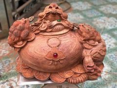 Tượng Cóc Thiềm Thừ Gỗ Hương Ta- Chum Tam Cóc Trấn Bình Ngang 50cm