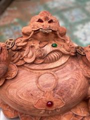 Tượng Cóc Thiềm Thừ Gỗ Hương Ta- Chum Tam Cóc Trấn Bình Ngang 50cm