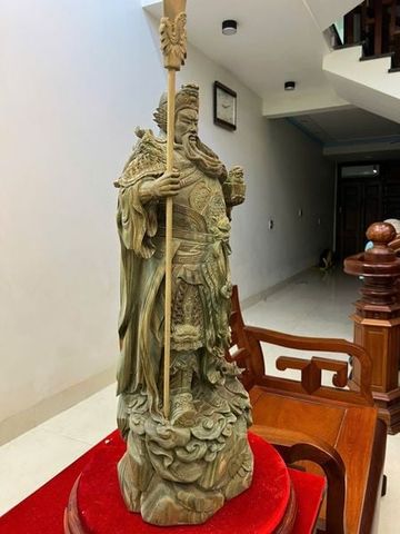 Tượng  Quan Công Chống Dao Gỗ Trắc Xanh Cao 70cm