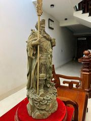 Tượng  Quan Công Chống Dao Gỗ Trắc Xanh Cao 70cm