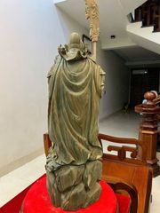 Tượng  Quan Công Chống Dao Gỗ Trắc Xanh Cao 70cm