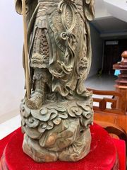 Tượng Phật - Quan Công Chống Dao Gỗ Trắc Xanh Cao 70cm
