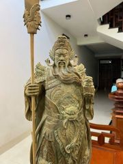 Tượng  Quan Công Chống Dao Gỗ Trắc Xanh Cao 70cm