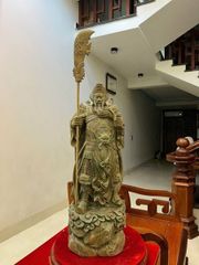 Tượng  Quan Công Chống Dao Gỗ Trắc Xanh Cao 70cm