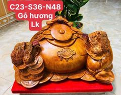 Tượng Cóc Thiềm Thừ Gỗ Hương Ta- Chum Tam Cóc Trấn Bình Ngang 48cm