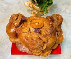 Tượng Cóc Thiềm Thừ Gỗ Hương Ta- Chum Tam Cóc Trấn Bình Ngang 48cm