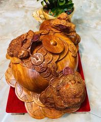 Tượng Cóc Thiềm Thừ Gỗ Hương Ta- Chum Tam Cóc Trấn Bình Ngang 48cm