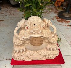 Tượng Cóc Thiềm Thừ Gỗ Ngọc Am Kích Thước Cao 32cm, Sâu 31cm, Ngang 38cm