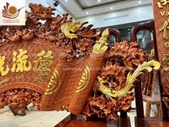 Tranh thờ Cuốn Thư câu đối gỗ Dổi kích thước 1m97 ván 4cm