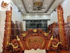 Tranh thờ Cuốn Thư câu đối gỗ Dổi kích thước 1m97 ván 4cm